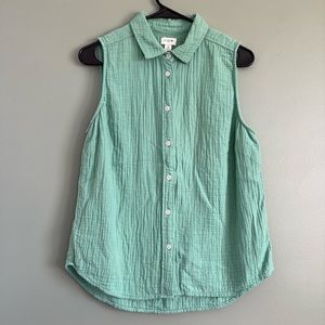 J. Crew Green Sleeveless Button-Up Tank Top